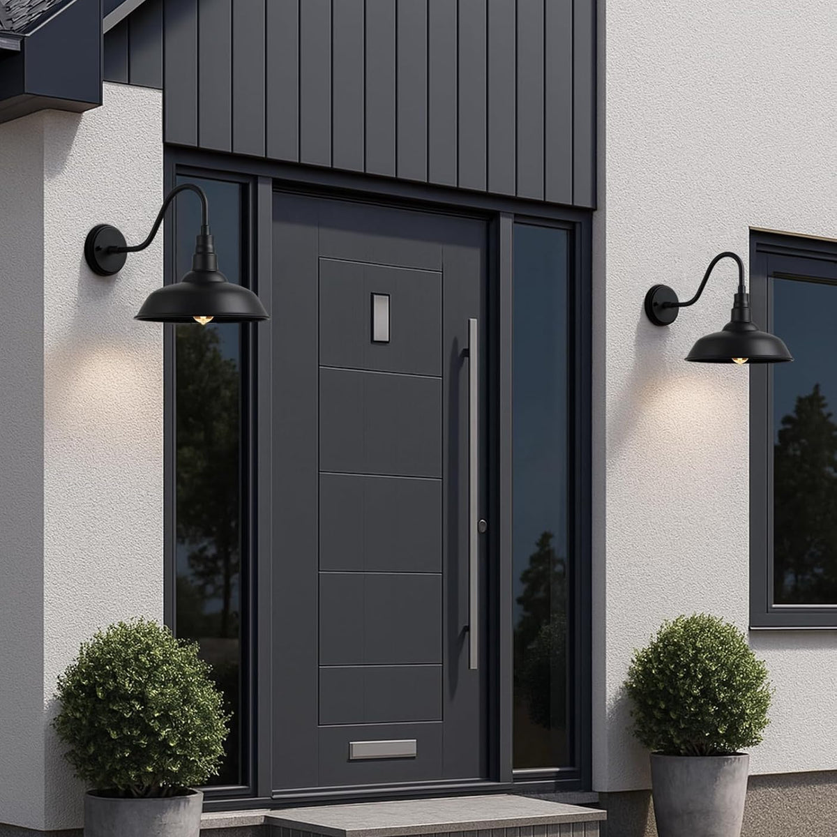 10" Outdoor Barn Gooseneck Light, Durable Black Wall-Mounted Outdoor Light Fixture, Farmhouse Industrial Lighting for Garage, Porch, Patio, and Entryway, 2-Pack