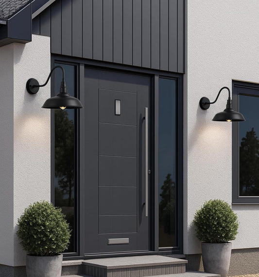 10" Outdoor Barn Gooseneck Light, Durable Black Wall-Mounted Outdoor Light Fixture, Farmhouse Industrial Lighting for Garage, Porch, Patio, and Entryway, 2-Pack
