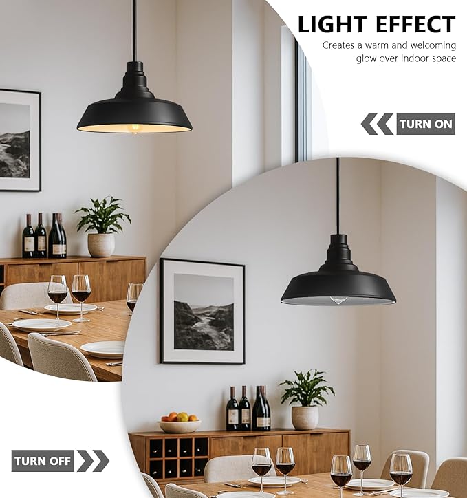 15" Large Black Farmhouse Pendant Light, Industrial Barn Dome Ceiling Fixture for Kitchen Island, Dining Room & Living Room