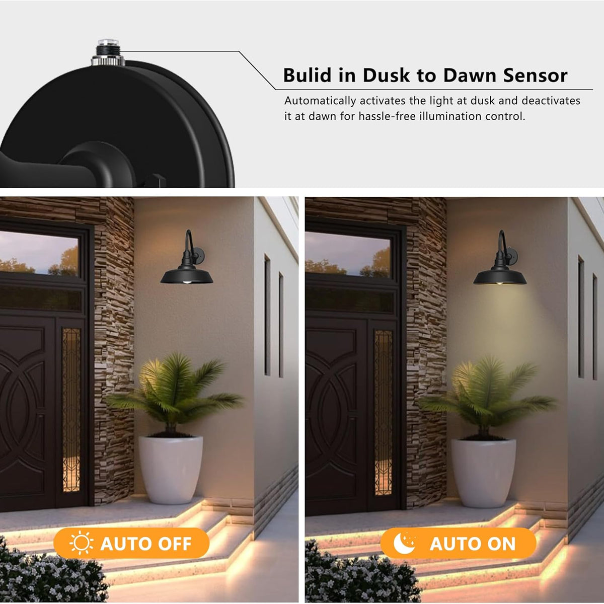 2 pack Dusk to Dawn Barn Light Large Size. Outdoor Waterproof Gooseneck Barn Light