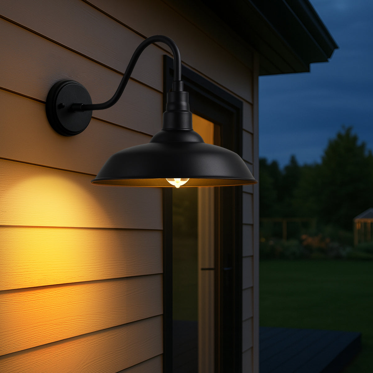 10" Outdoor Barn Gooseneck Light, Durable Black Wall-Mounted Outdoor Light Fixture, Farmhouse Industrial Lighting for Garage, Porch, Patio, and Entryway, 2-Pack