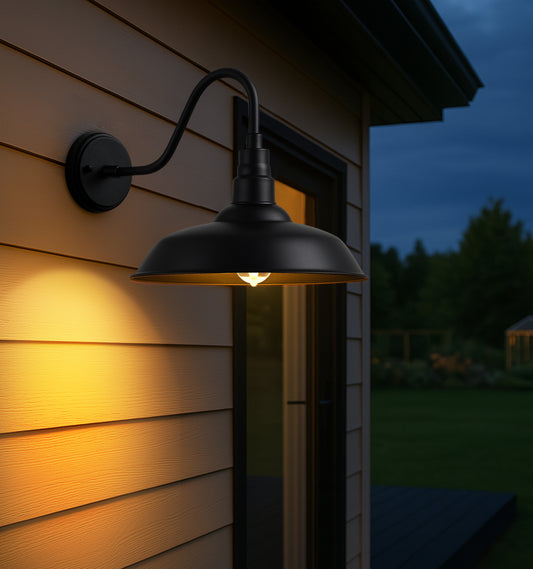 10" Outdoor Barn Gooseneck Light, Durable Black Wall-Mounted Outdoor Light Fixture, Farmhouse Industrial Lighting for Garage, Porch, Patio, and Entryway, 2-Pack