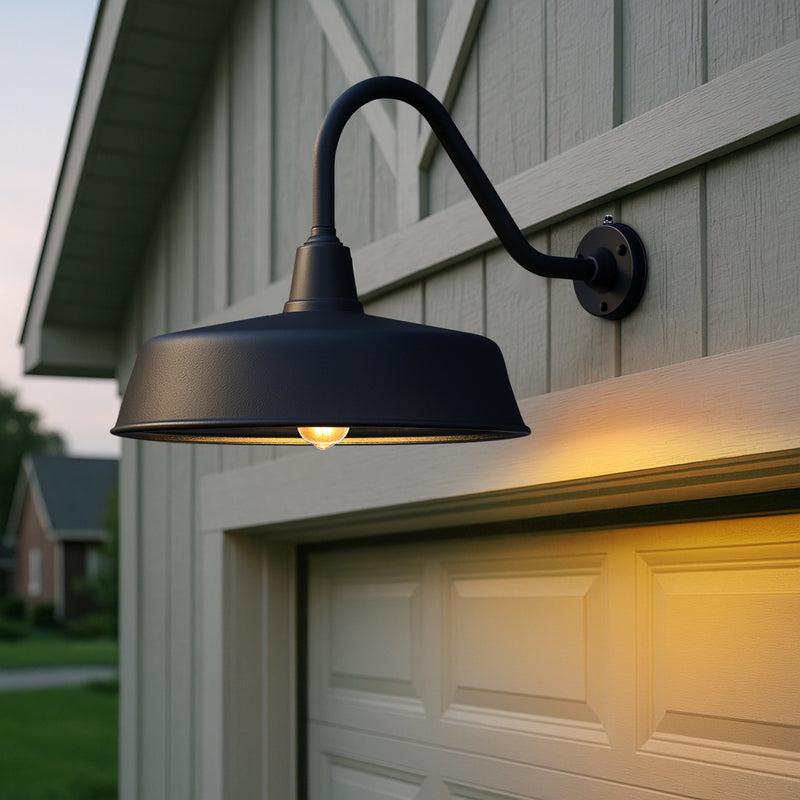Gooseneck Barn Lights 2-Pack – Dusk to Dawn Outdoor Wall Fixtures Matte Black