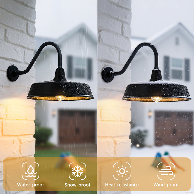 Gooseneck Barn Lights 2-Pack – Dusk to Dawn Outdoor Wall Fixtures Matte Black