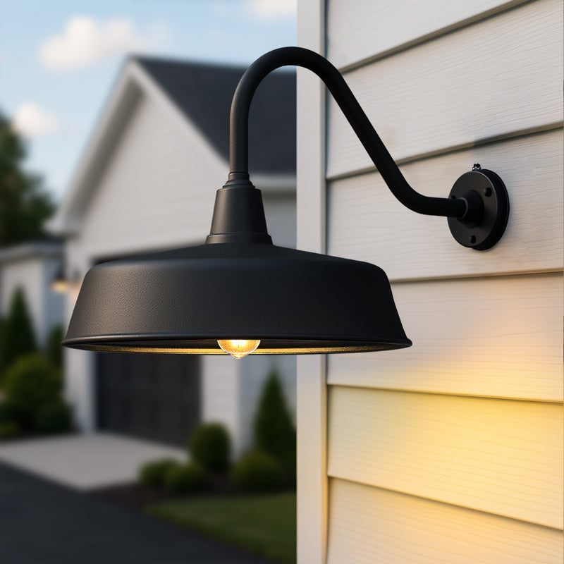 Gooseneck Barn Lights 2-Pack – Dusk to Dawn Outdoor Wall Fixtures Matte Black