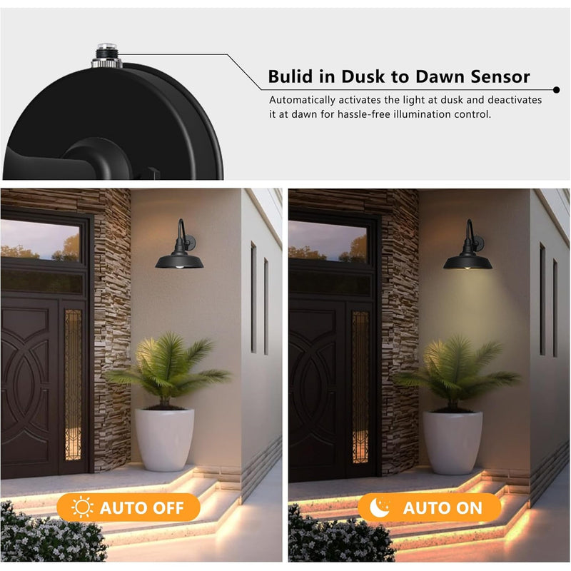 2 pack Dusk to Dawn Barn Light Large Size. Outdoor Waterproof Gooseneck Barn Light