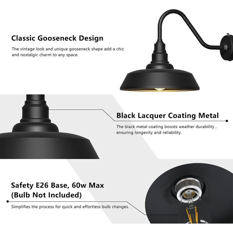 2 pack Dusk to Dawn Barn Light Large Size. Outdoor Waterproof Gooseneck Barn Light