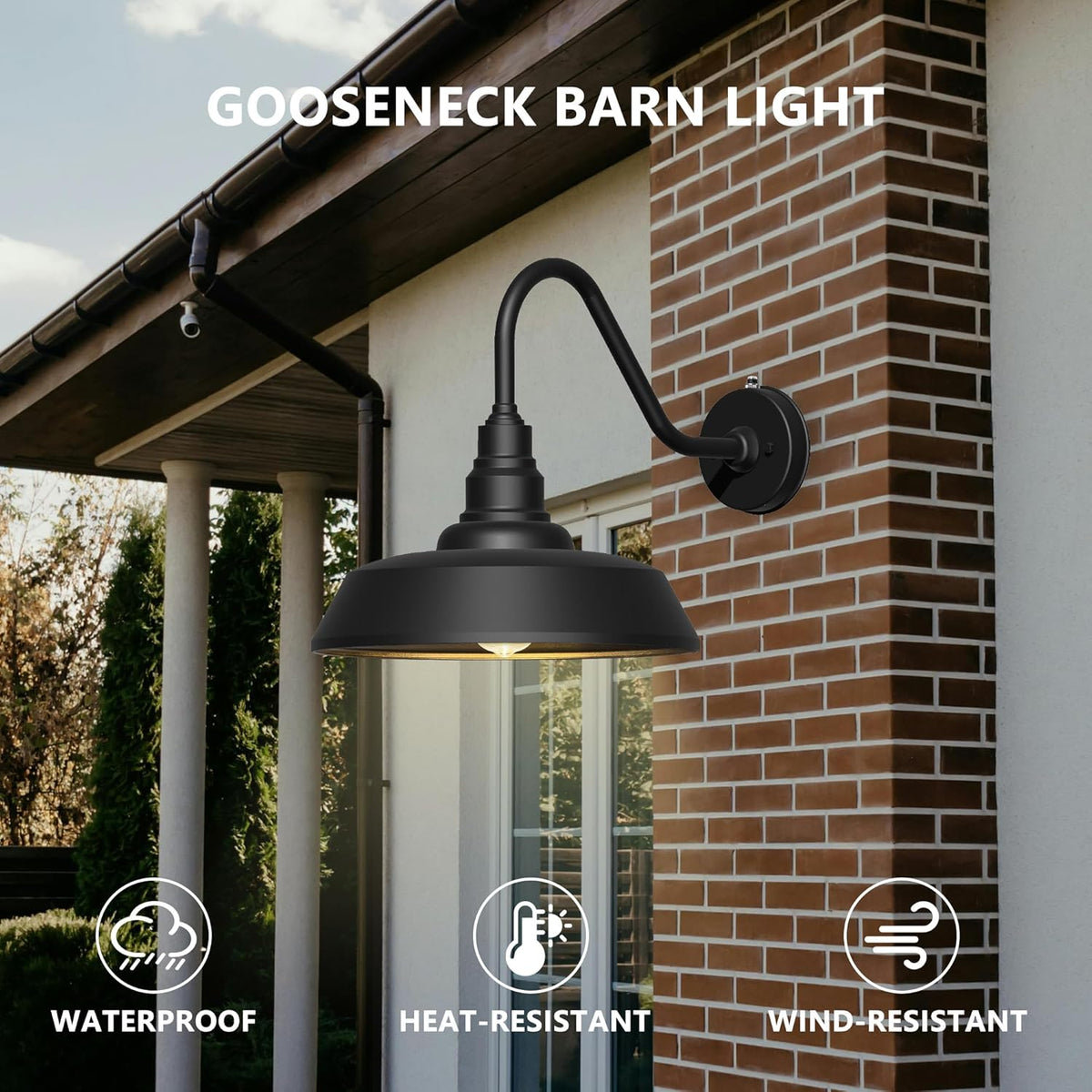 2 pack Dusk to Dawn Barn Light Large Size. Outdoor Waterproof Gooseneck Barn Light