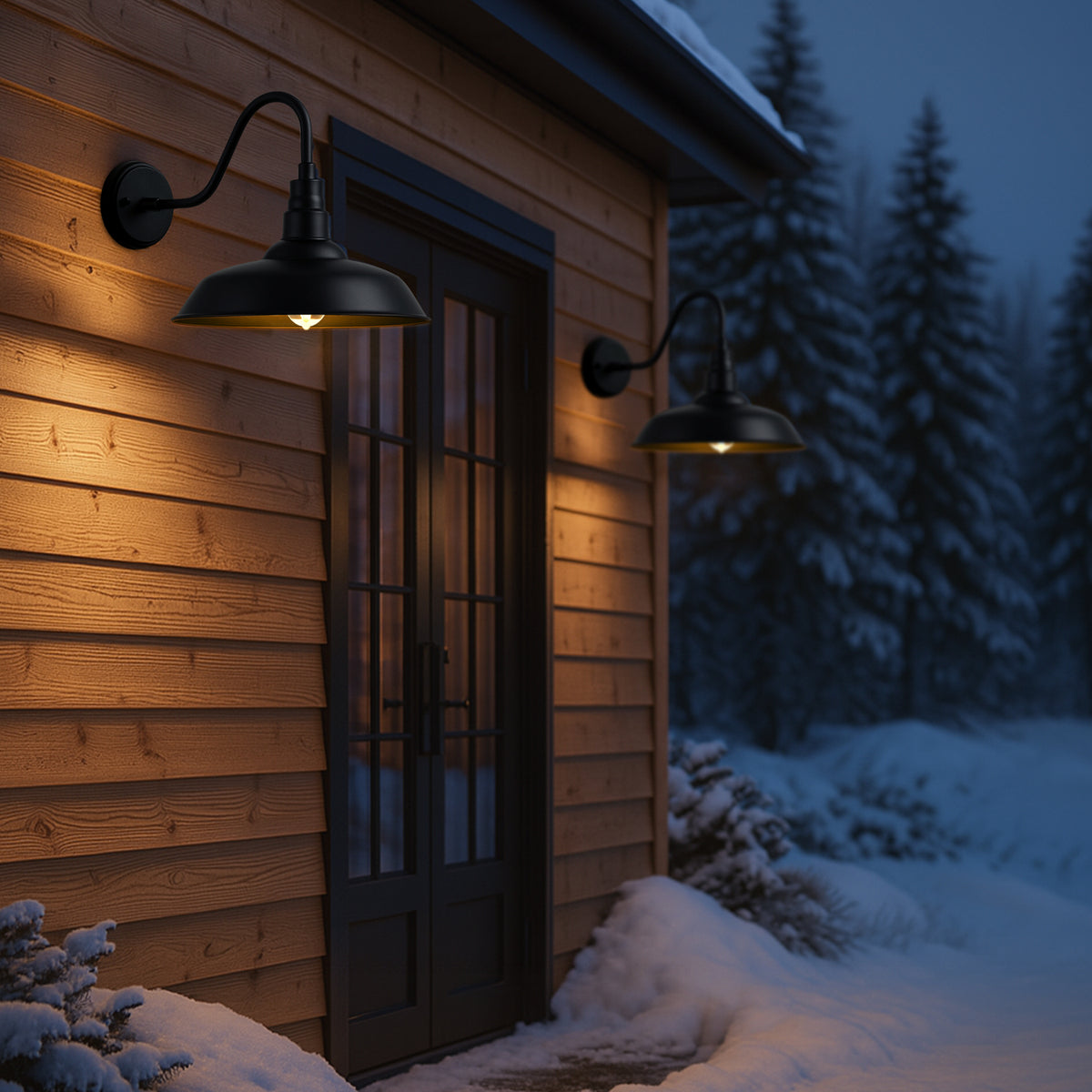 10" Outdoor Barn Gooseneck Light, Durable Black Wall-Mounted Outdoor Light Fixture, Farmhouse Industrial Lighting for Garage, Porch, Patio, and Entryway, 2-Pack