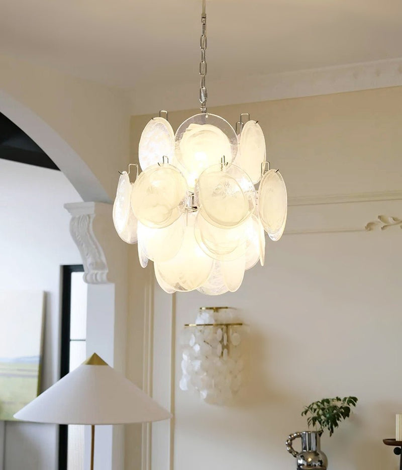 Aqua White Glass Murano Chandelier