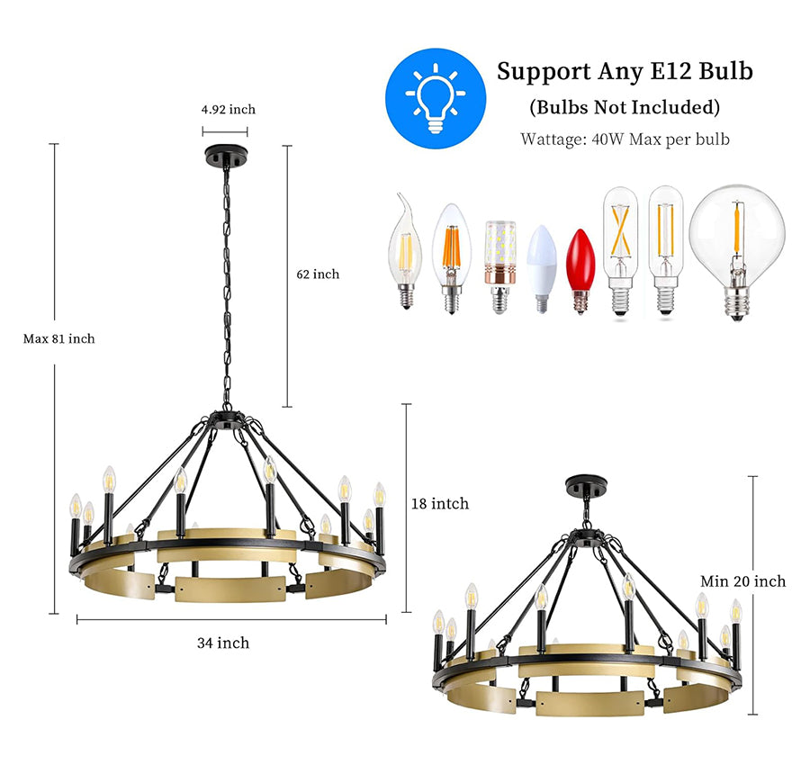 Round Wagon Wheel Chandelier