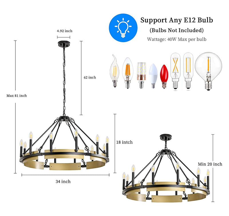 Round Wagon Wheel Chandelier