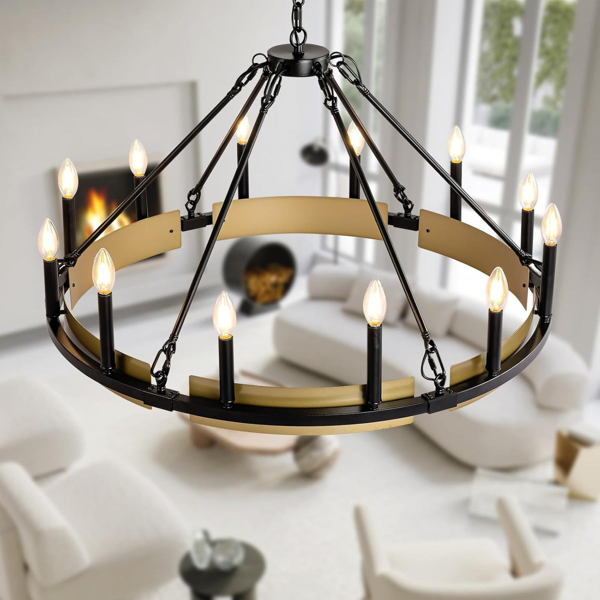Round Wagon Wheel Chandelier
