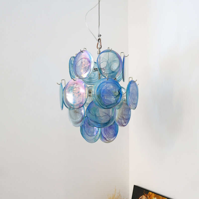Blue Murano Disc Glass Chandelier