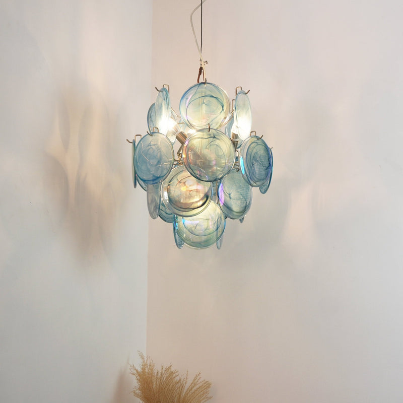 Blue Murano Disc Glass Chandelier