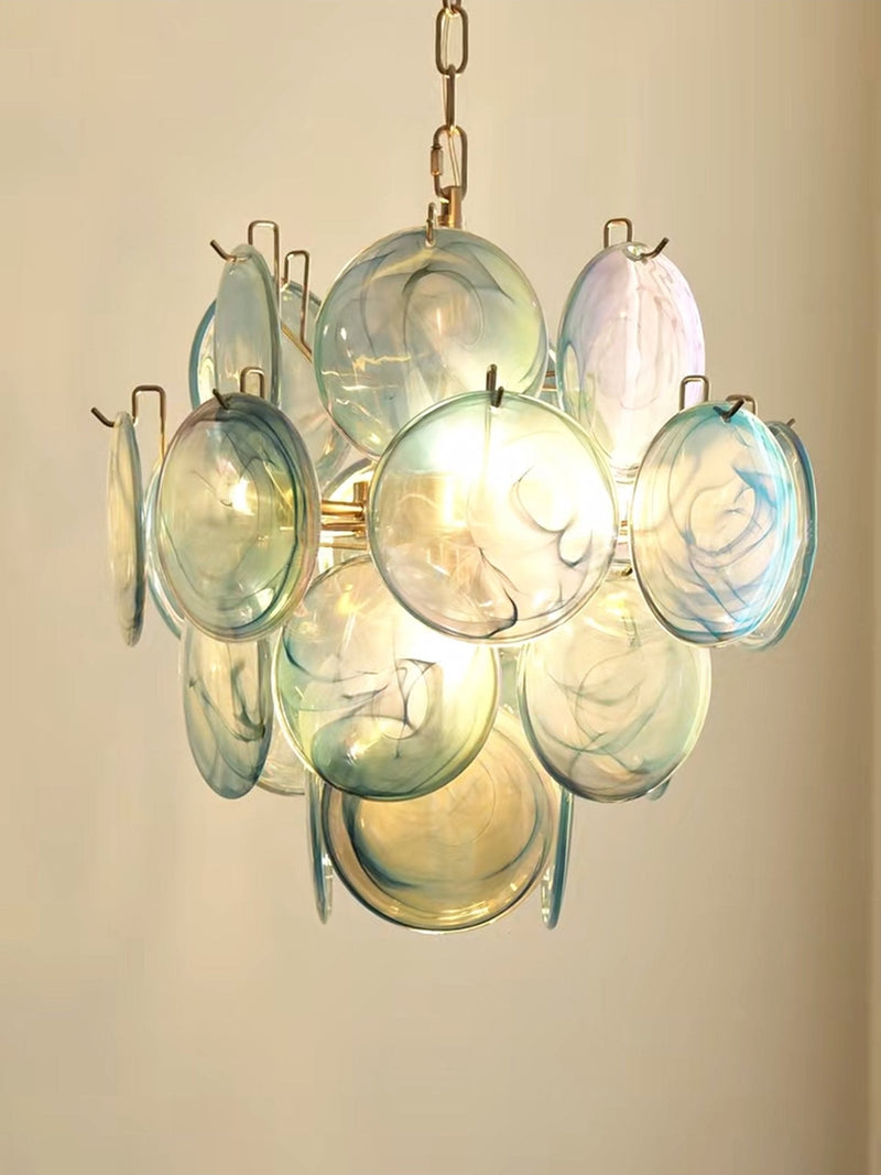 Blue Murano Disc Glass Chandelier