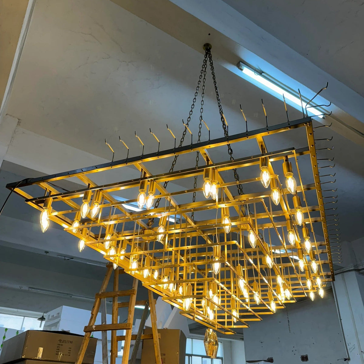 Chiara Glass Tiered Rectangular Chandelier 74" - Franing
