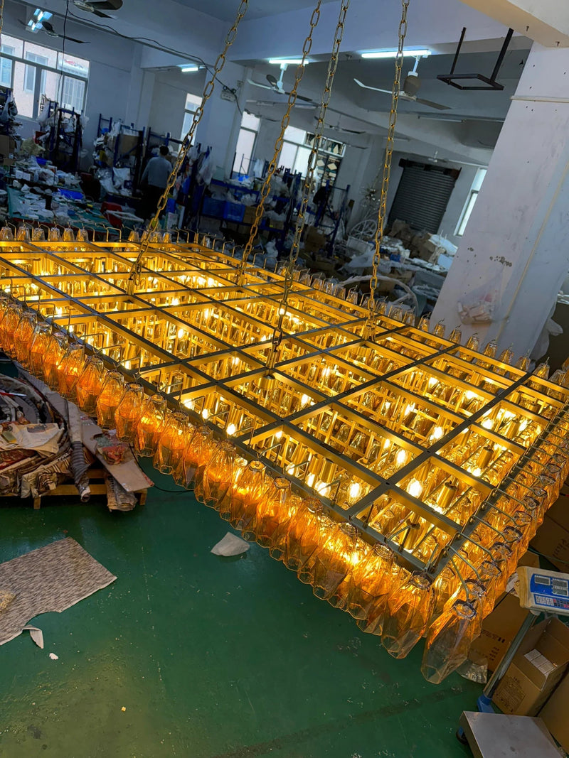 Chiara Glass Multi-Tier Rectangular Chandelier 54"W - Franing