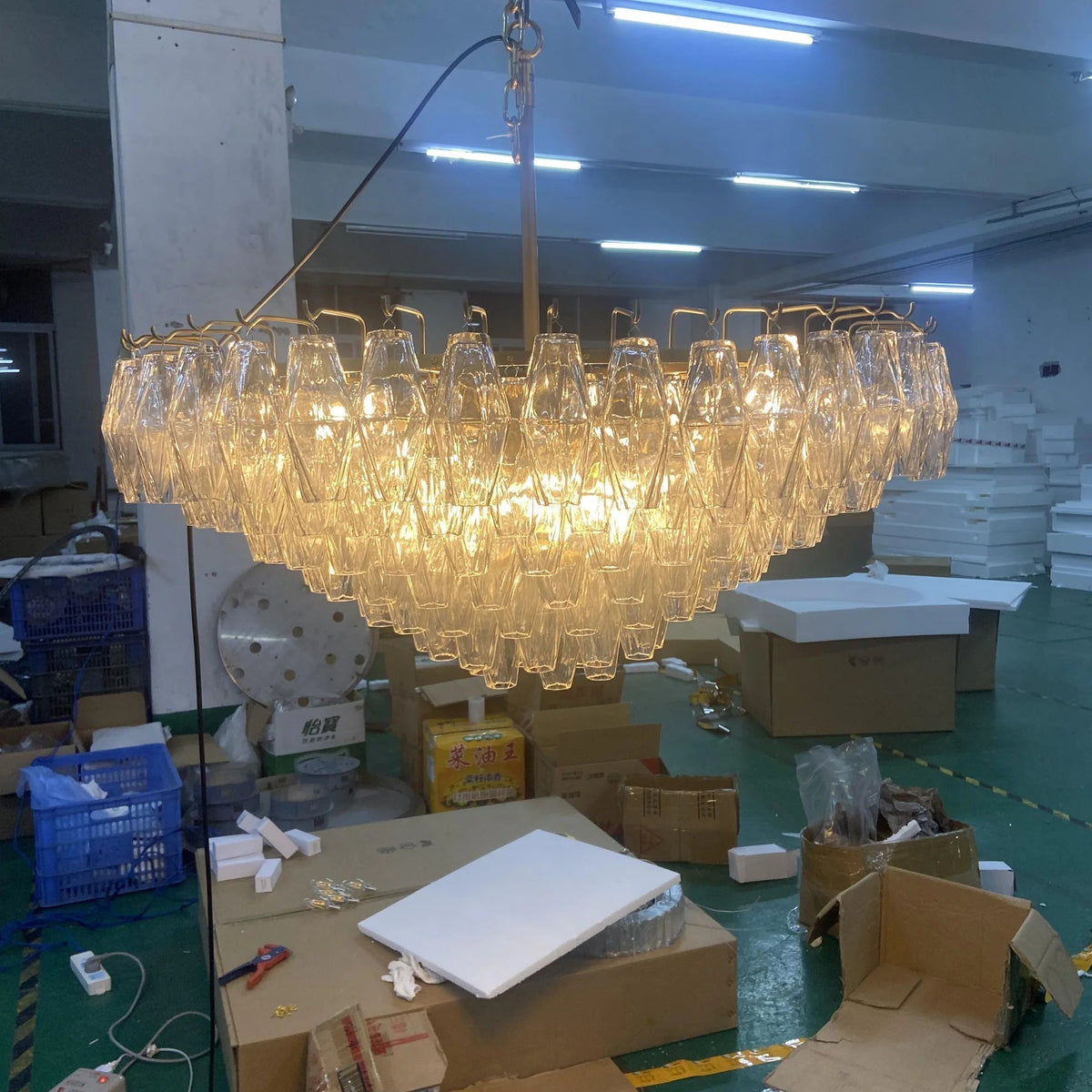 Chiara Glass Multi-Tier Square Chandelier 32"SQ - Franing