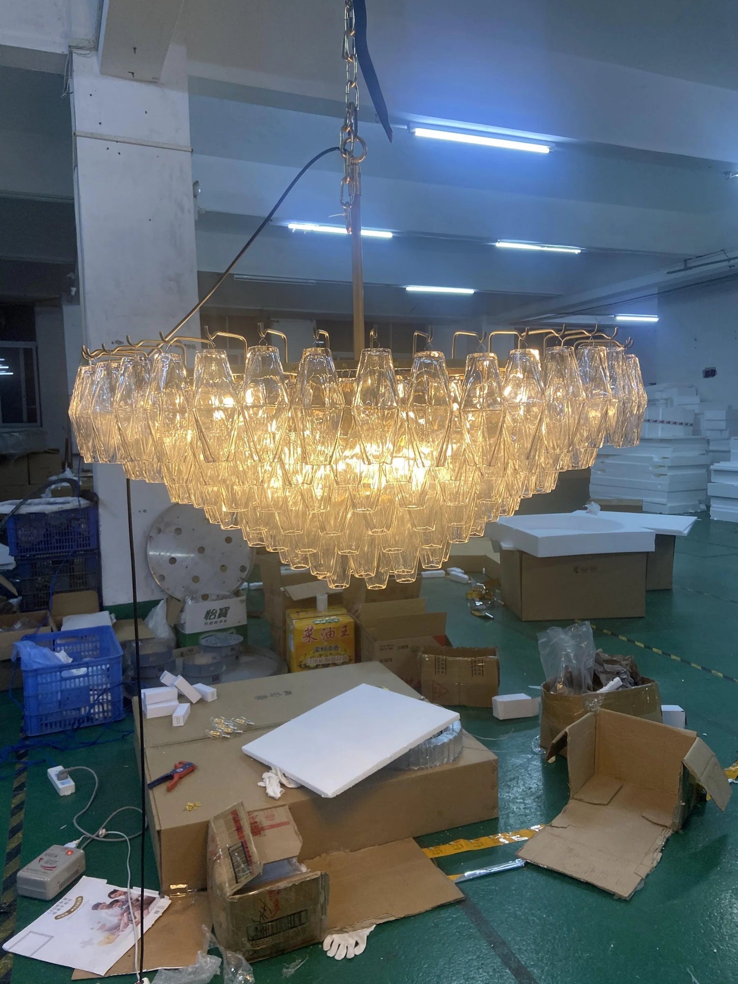 Chiara Glass Multi-Tier Square Chandelier 32"SQ - Franing
