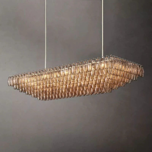 Chiara Glass Tiered Rectangular Chandelier 74" - Franing