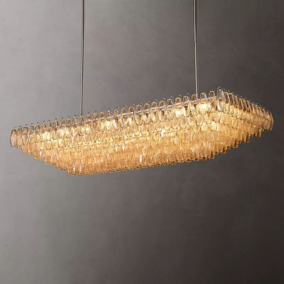 Chiara Glass Tiered Rectangular Chandelier 74" - Franing