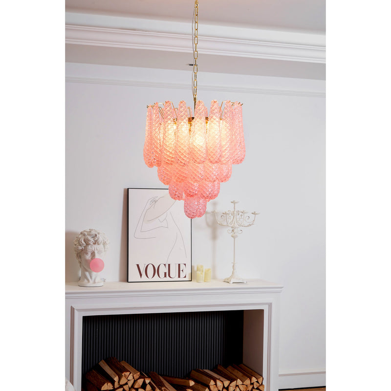 Murano Pink Glass Droplet Chandelier