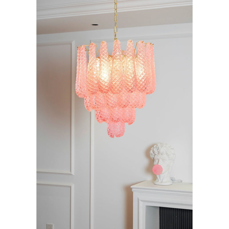 Murano Pink Glass Droplet Chandelier