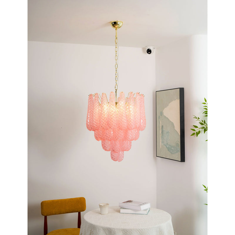 Murano Pink Glass Droplet Chandelier