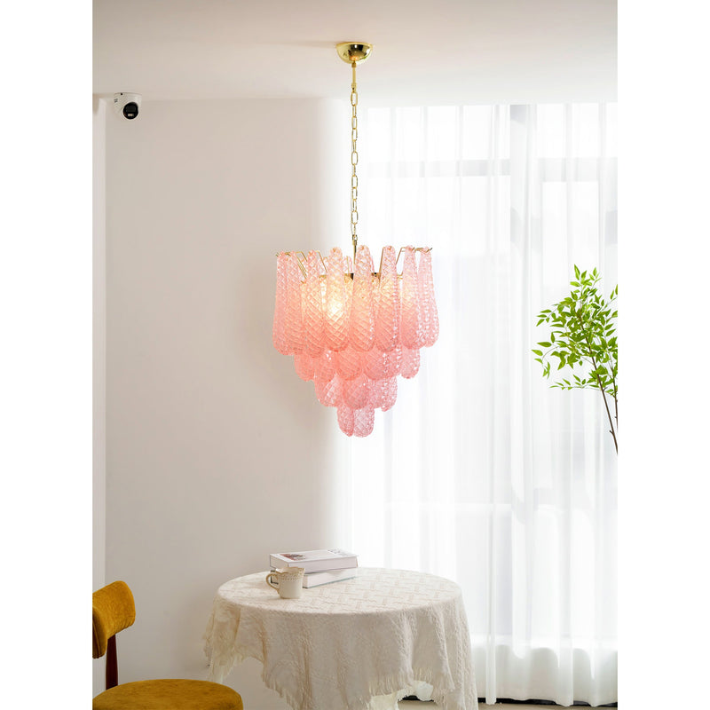 Murano Pink Glass Droplet Chandelier