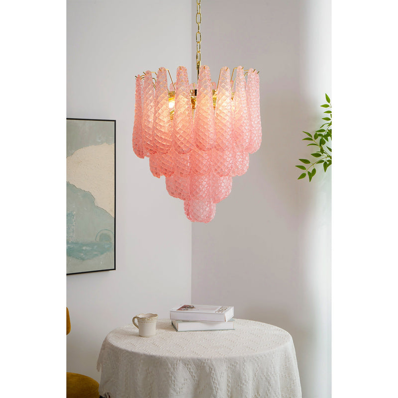 Murano Pink Glass Droplet Chandelier