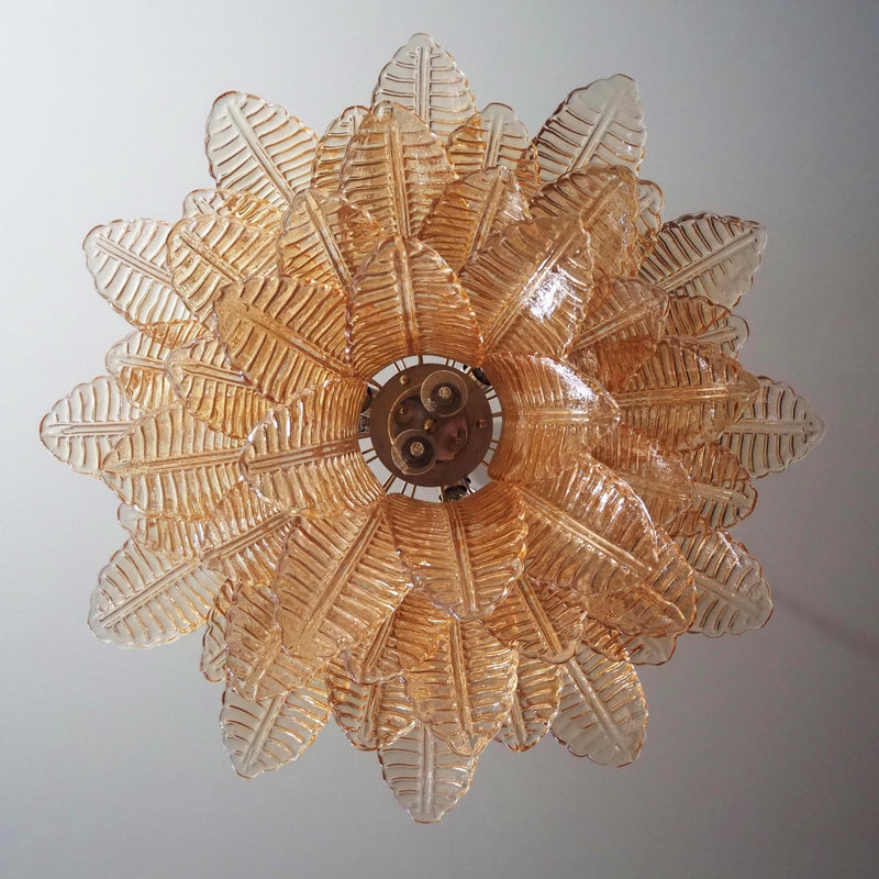 Murano Amber Glass Leaf Chandelier
