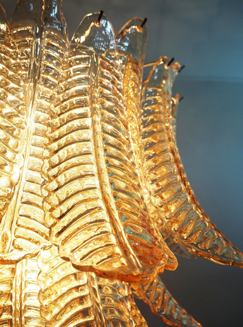 Murano Amber Glass Leaf Chandelier