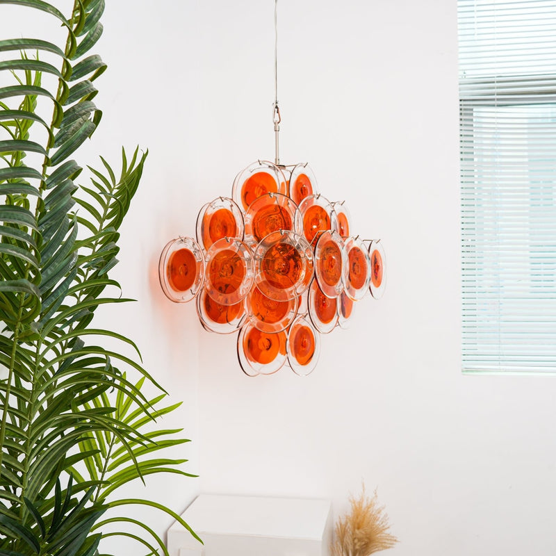 Orange Transparent Murano Disc Chandelier