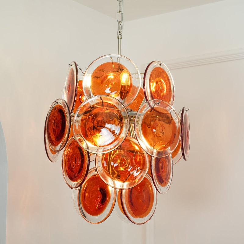 Murano Orange Disk Glass Chandelier