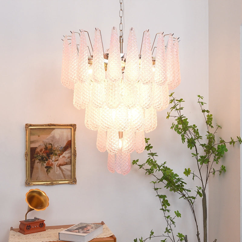 Murano Pink Glass Dewdrop Chandelier