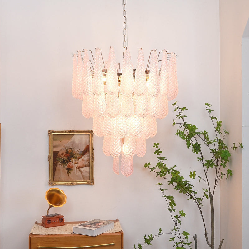 Murano Pink Glass Dewdrop Chandelier