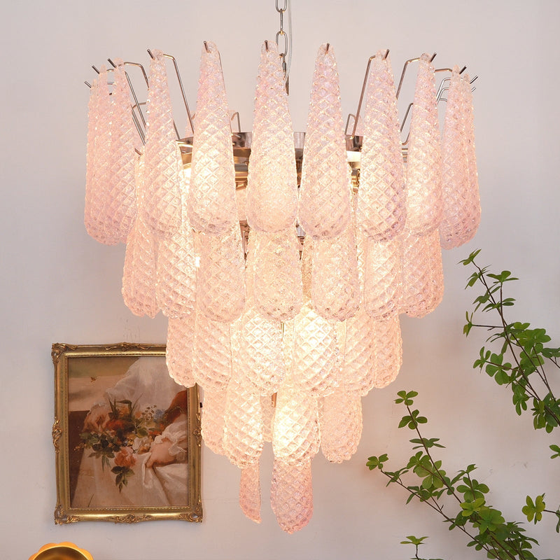 Murano Pink Glass Dewdrop Chandelier