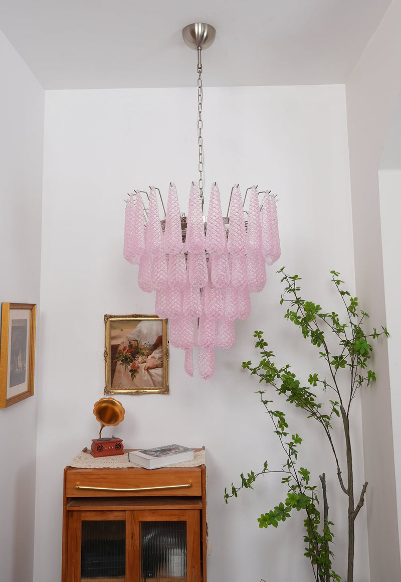Murano Pink Glass Dewdrop Chandelier