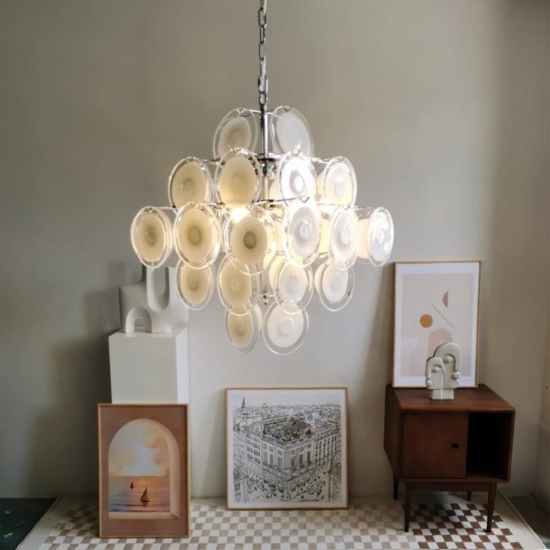 Murano Disc White Glass Chandelier