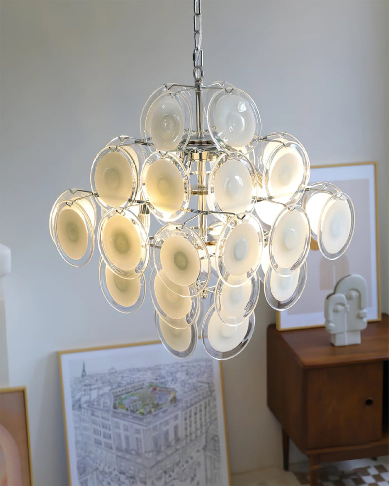 Murano Disc White Glass Chandelier
