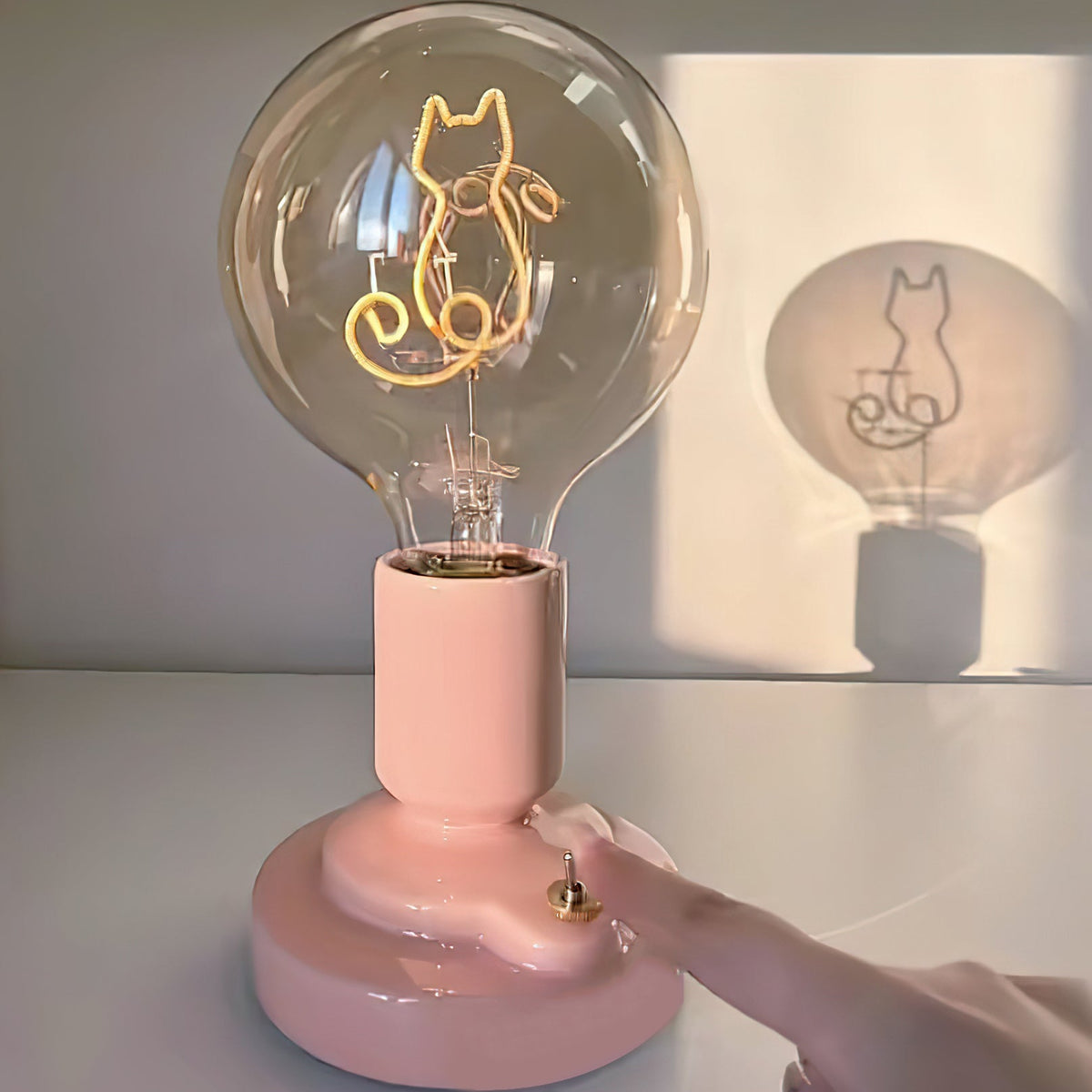 Nordic Style Cat Ceramic Table Lamp Built-in Battery
