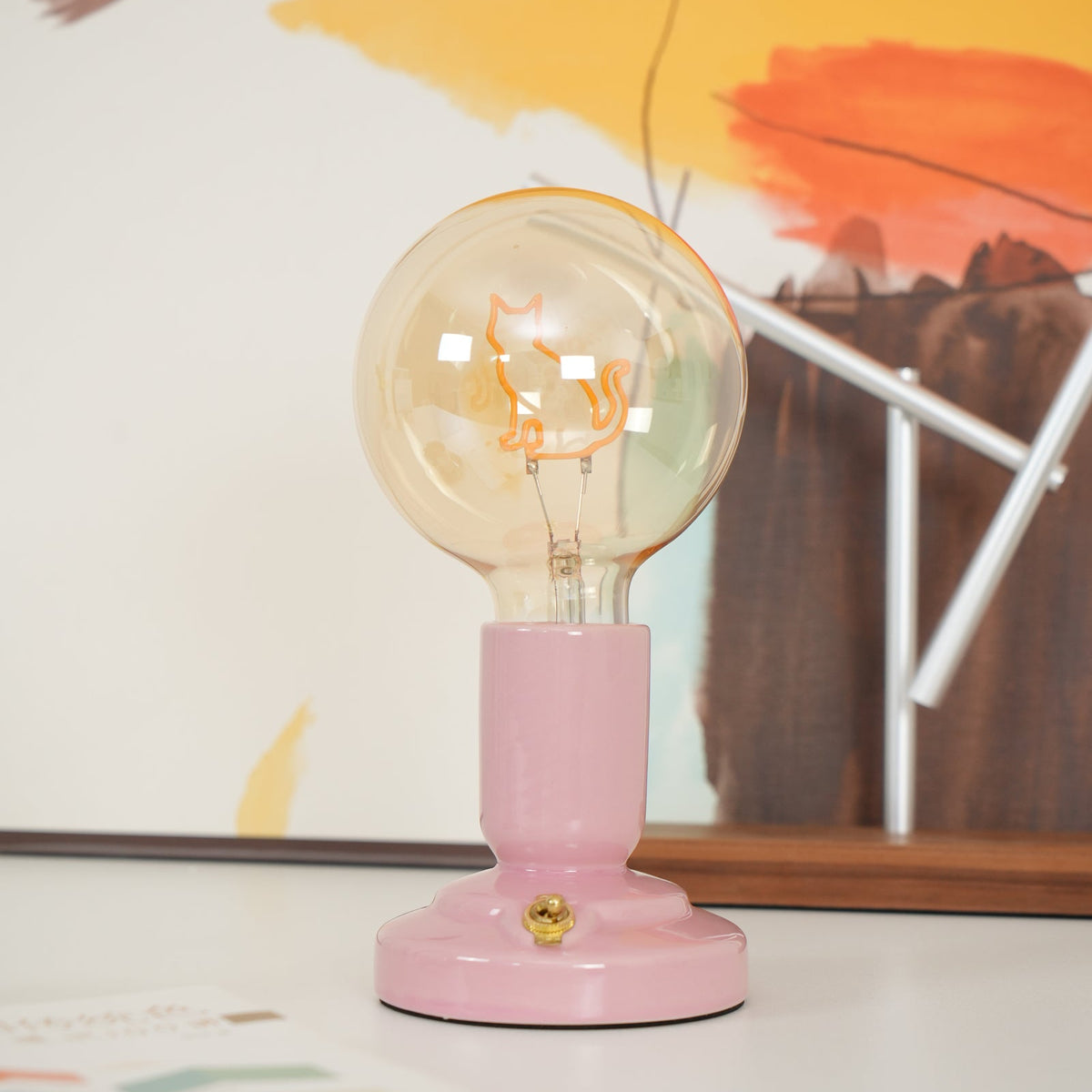 Nordic Style Cat Ceramic Table Lamp Built-in Battery