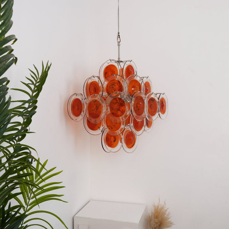 Orange Transparent Murano Disc Chandelier