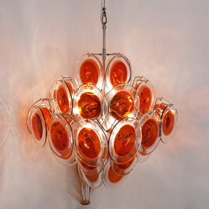 Orange Transparent Murano Disc Chandelier