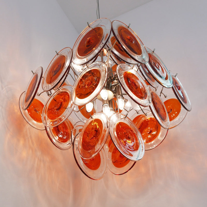 Orange Transparent Murano Disc Chandelier