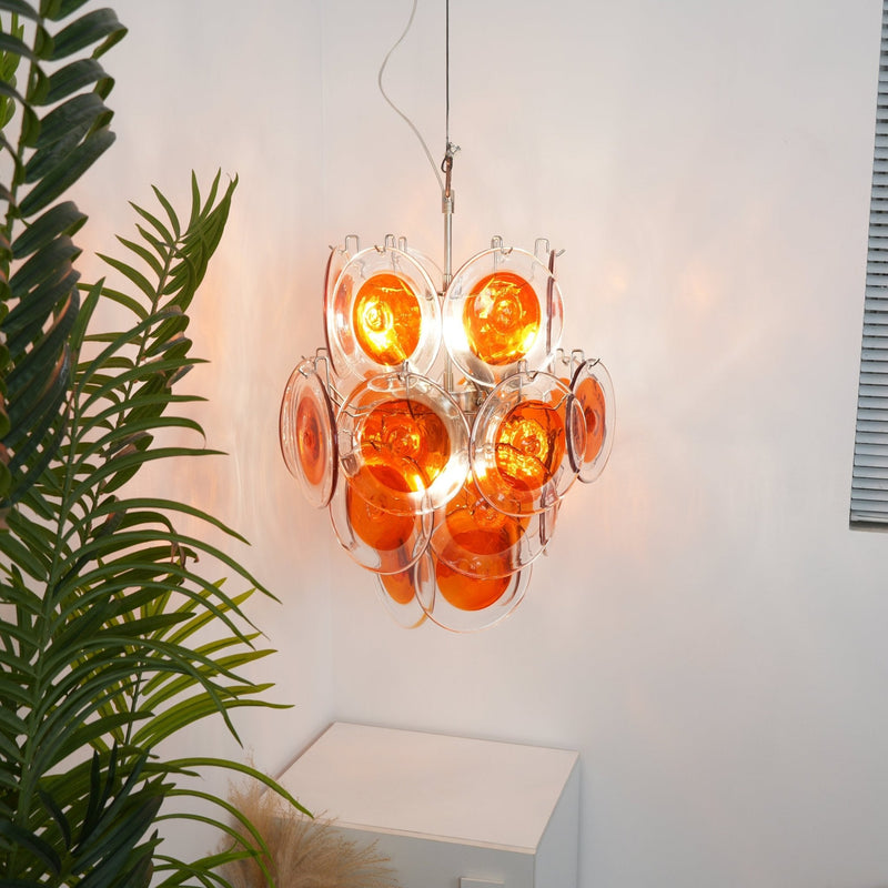 Orange Transparent Murano Disc Chandelier