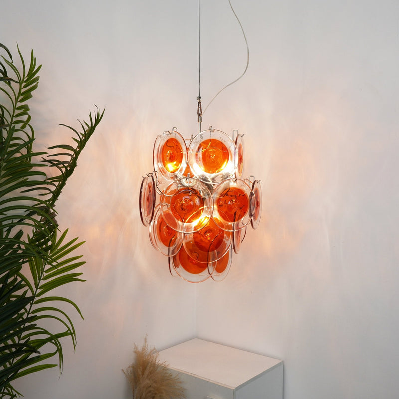 Orange Transparent Murano Disc Chandelier