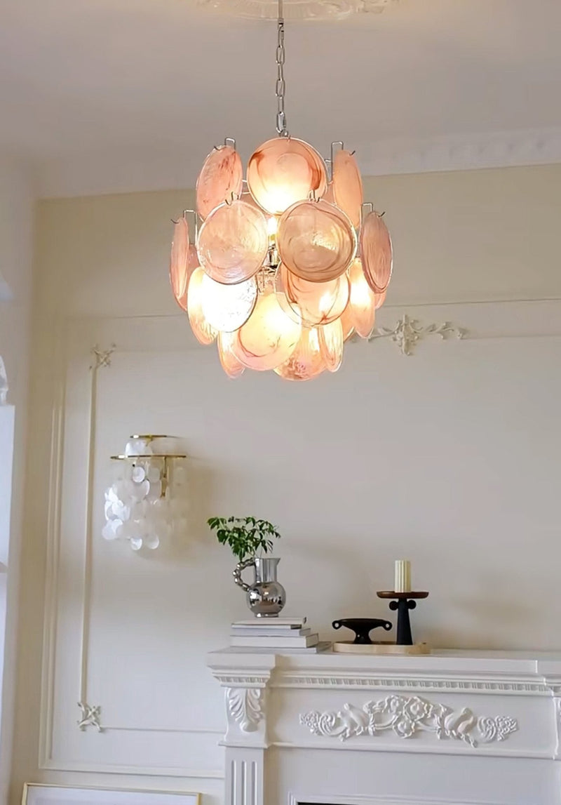 Pink Murano Disc Glass Chandelier