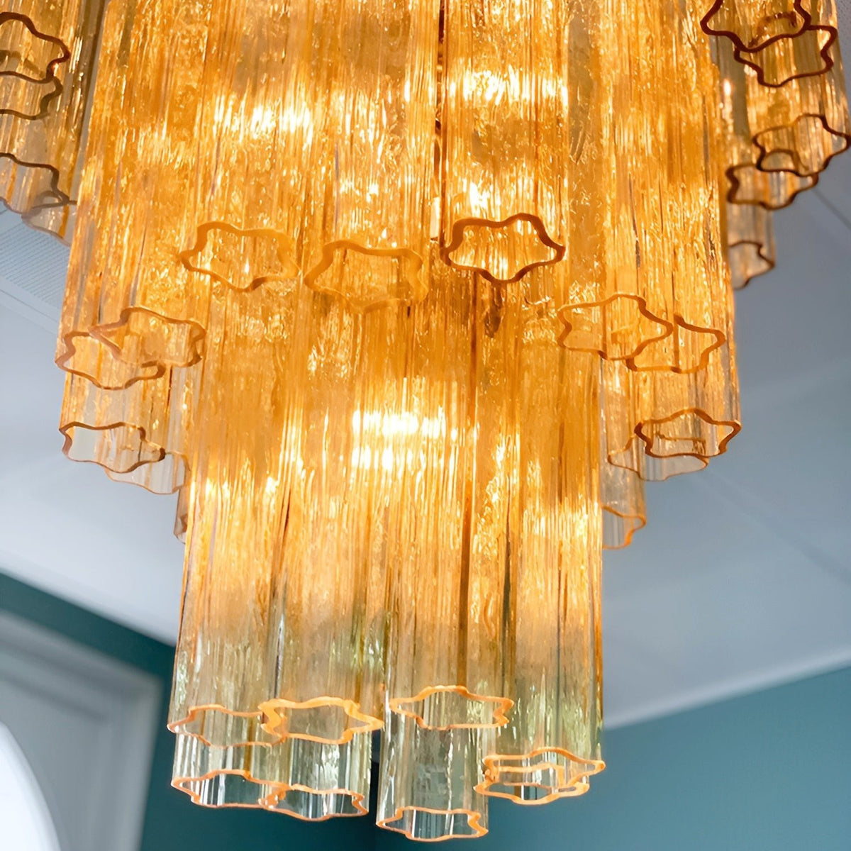 Yellow Murano Glass Tube Chandelier